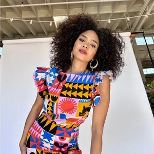 Nooworks Lisa Congdon Ruffle Shirt Top Size Large